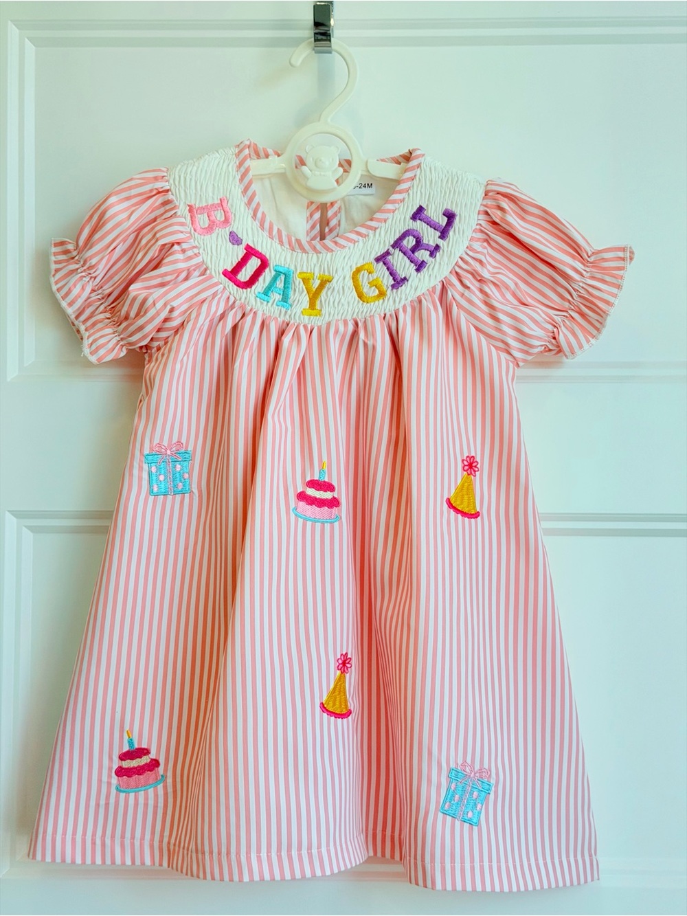 Smocked 'B-Day Girl' Pink Stripe Party Dress for Kids